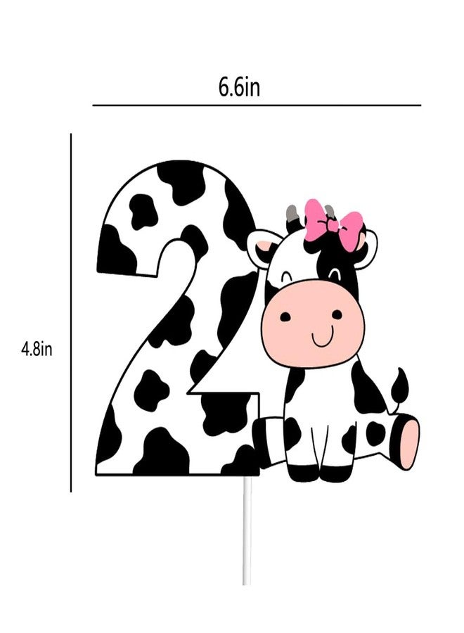 Yuezoloz Farm Theme 2nd Birthday Cake Topper for Girls,Pretty Dairy Cow with Pink Bow & Number 2, Food Safe Cardstock Decor for 2 Year Old Girl’s Cake Celebration (6.6"x4.8")(2nd Girls) - Image 2